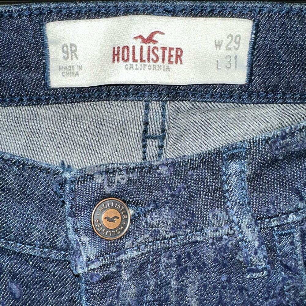 Hollister Floral Pattern Velvet Flocked Denim Skinny Jeans Size 9R - Picture 3 of 14